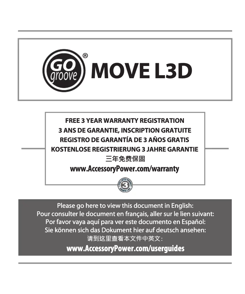 Page 1 de la notice Manuel utilisateur GOgroove MOVE L3D