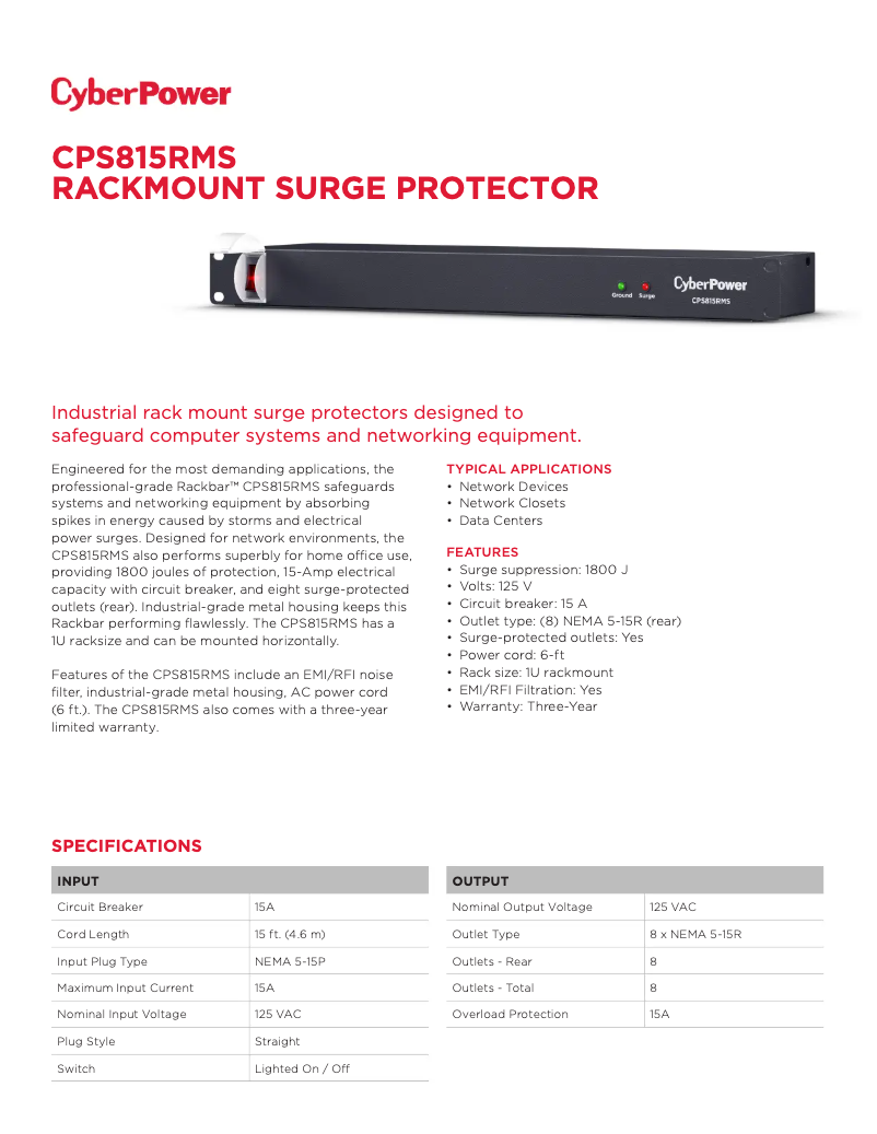 Page n°1 - Fiche technique CyberPower CPS815RMS