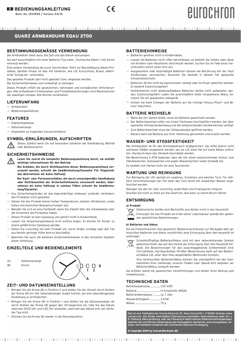 Page n°1 - Manuel utilisateur Eurochron EQAU 2700