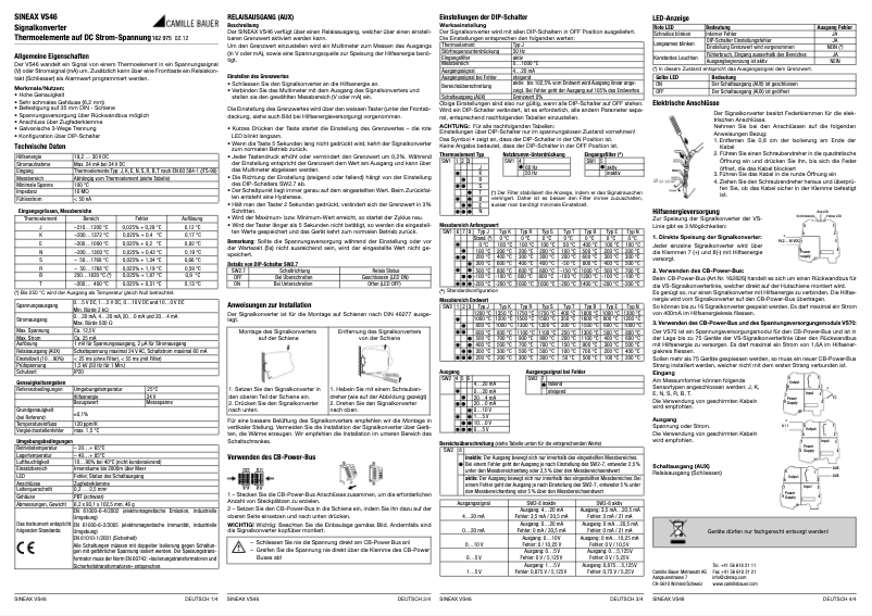 Page 1 de la notice Manuel utilisateur Camille Bauer SINEAX VS46