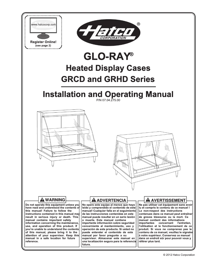 Page 1 de la notice Manuel utilisateur Hatco Glo-Ray GRHDH-4P