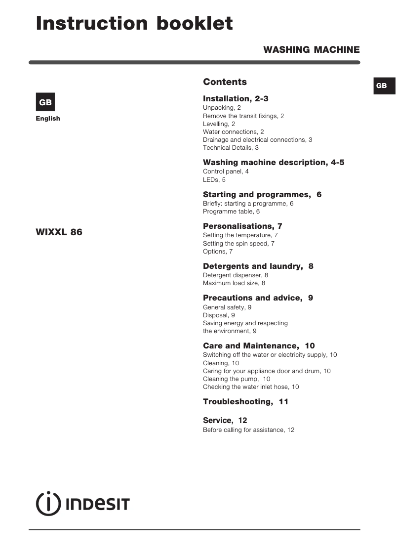 Image de la première page du manuel de l'appareil WIXXL 86 (EU)