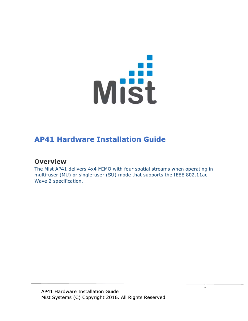 Page n°1 - Manuel utilisateur Mist AP41