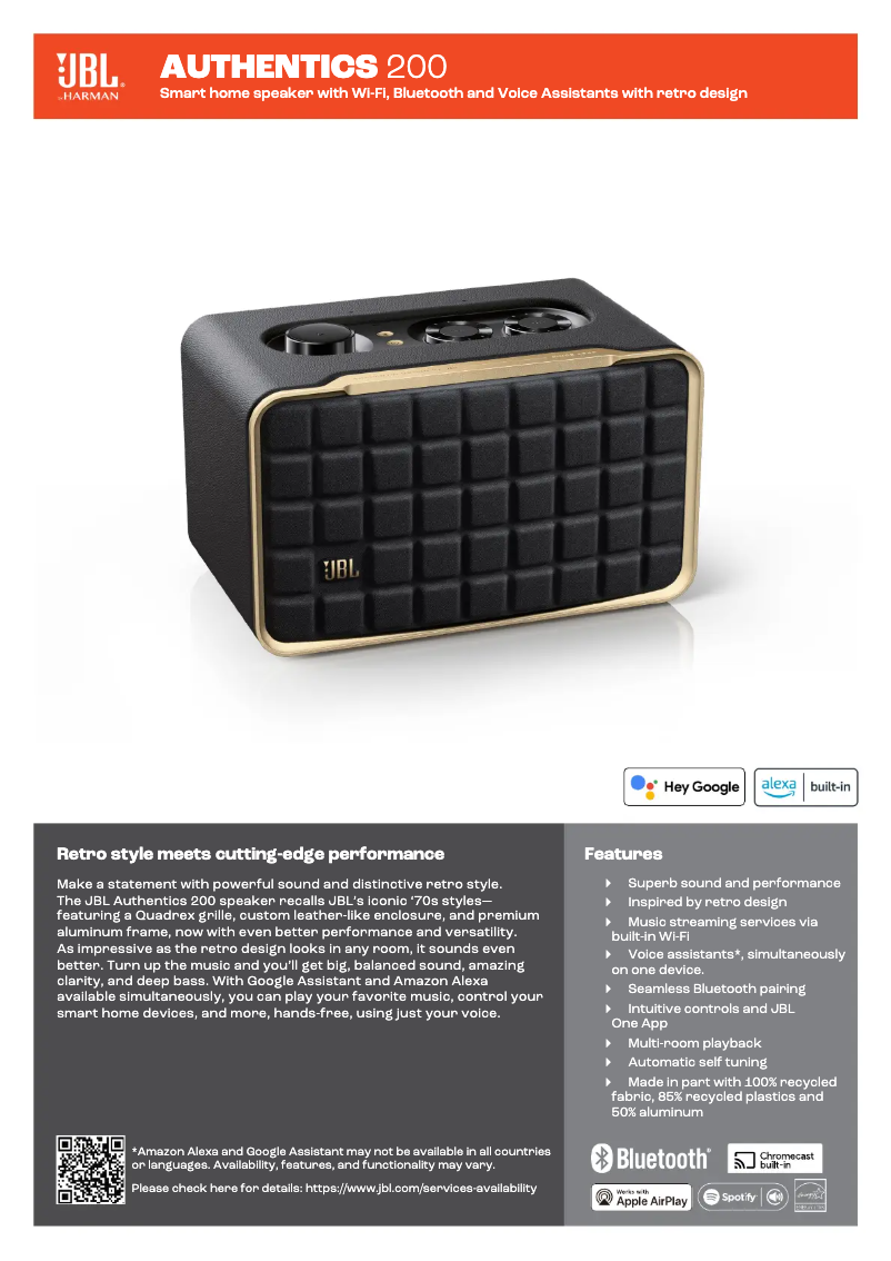 Page n°1 - Fiche technique JBL Authentics 200