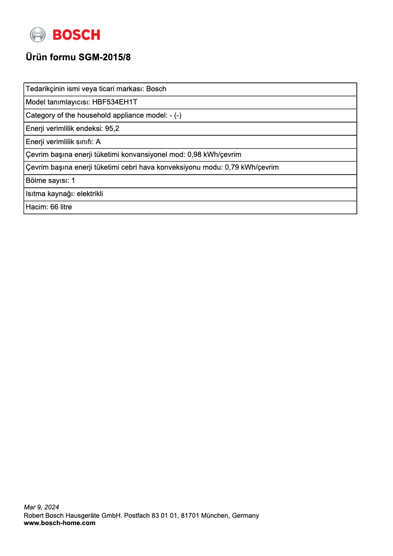 Page n°1 - Fiche technique Bosch HBF534EH1T