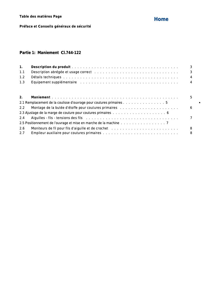Page n°1 - Manuel utilisateur Dürkopp Adler 744-122
