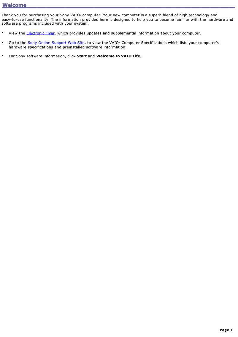 Page n°1 - Manuel utilisateur Sony Vaio PCV-RS410