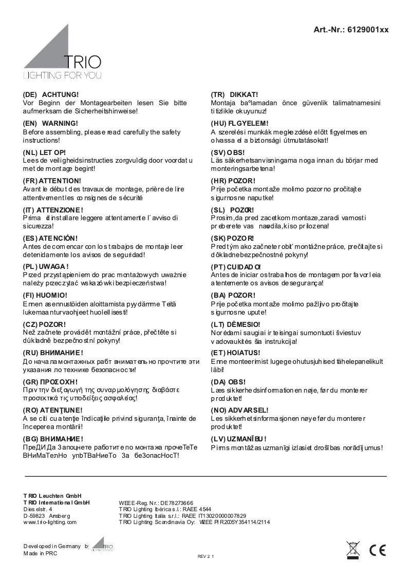 Page n°1 - Manuel utilisateur Trio Lighting Cookie 612900131