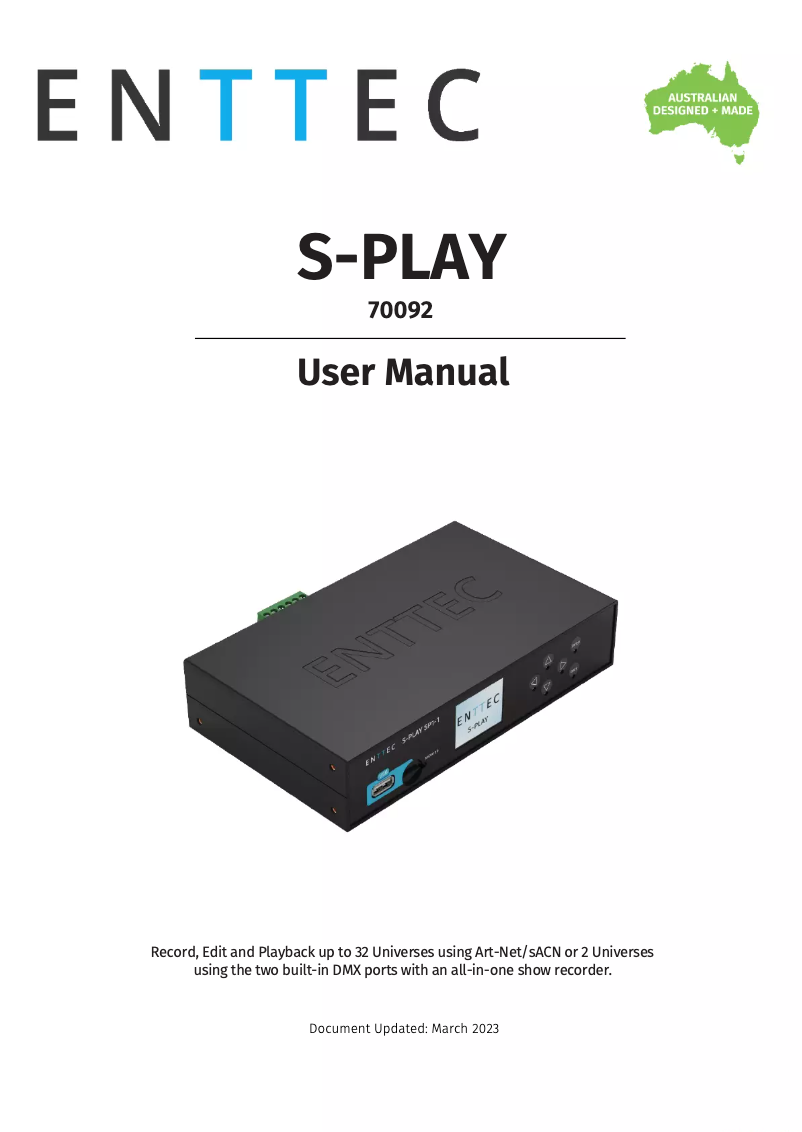 Page 1 de la notice Manuel utilisateur Enttec S-Play