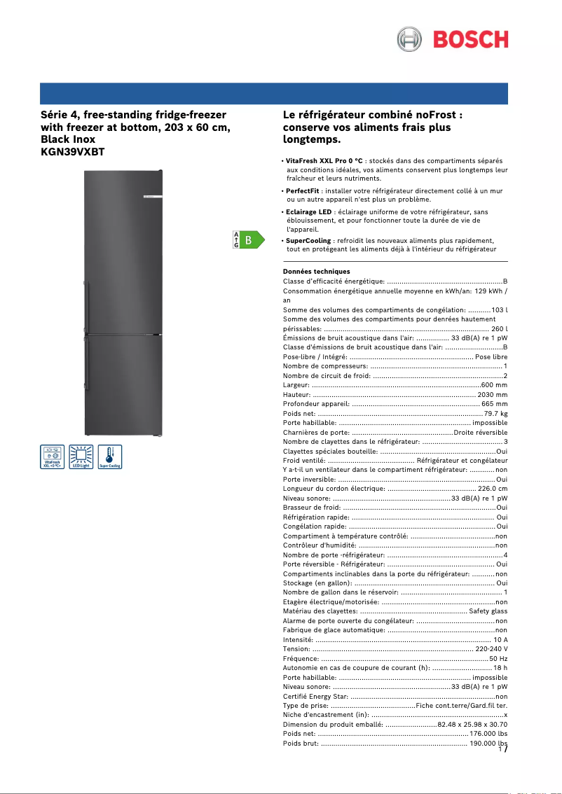 Página 1 del manual Ficha técnica Bosch KGN39VXBT