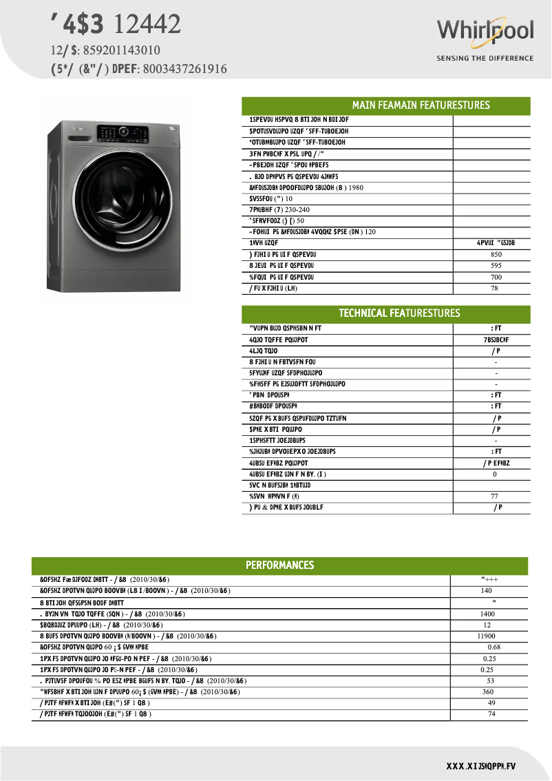 Página 1 del manual Ficha técnica Whirlpool FSCR 12442