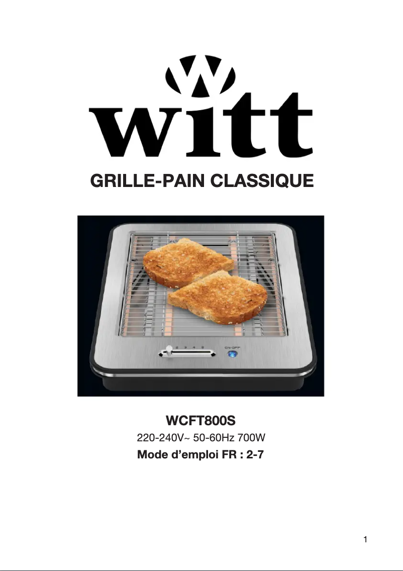 Page 1 de la notice Manuel utilisateur Witt WCFT800S