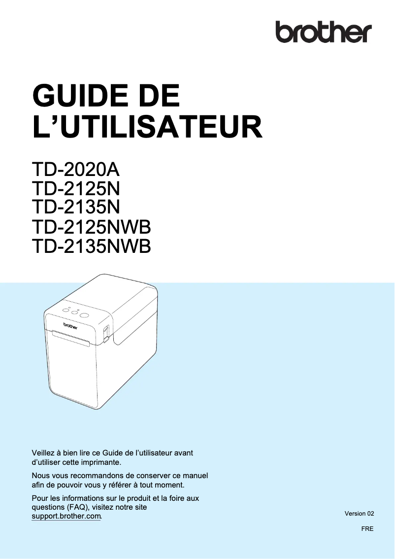 Page 1 de la notice Manuel utilisateur Brother TD-2135N