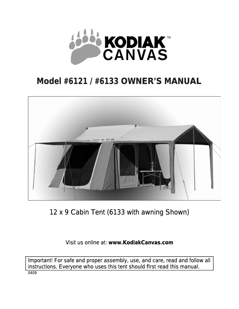 Page n°1 - Manuel utilisateur Kodiak Canvas Cabin 6121
