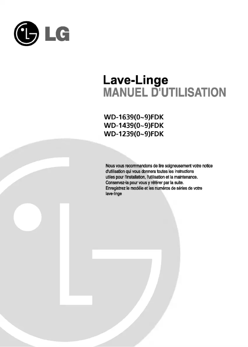 Page 1 de la notice Manuel utilisateur LG WD-16390FDK
