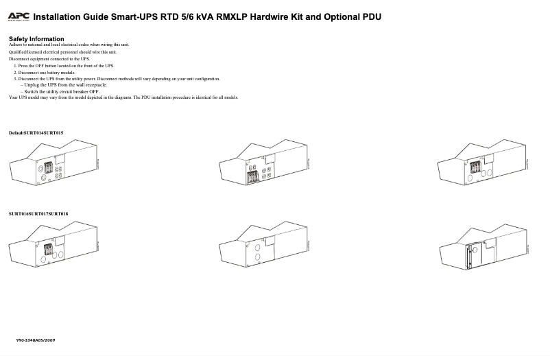 Page 1 de la notice Manuel utilisateur APC SURT018