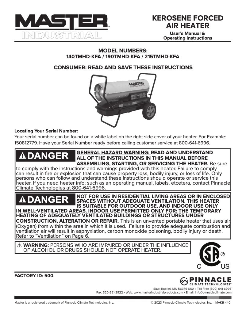 Página 1 del manual Manual de usuario Master 140TMHD-KFA