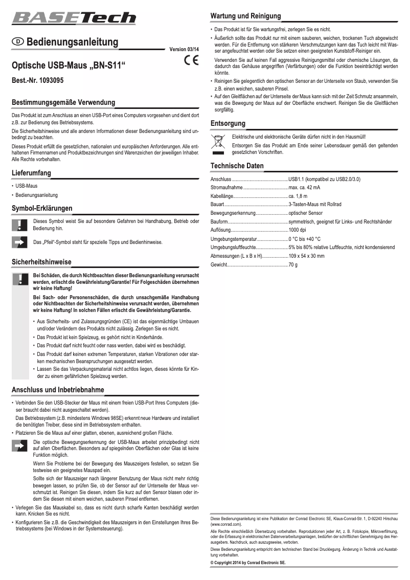 Page n°1 - Manuel utilisateur BaseTech 1093095