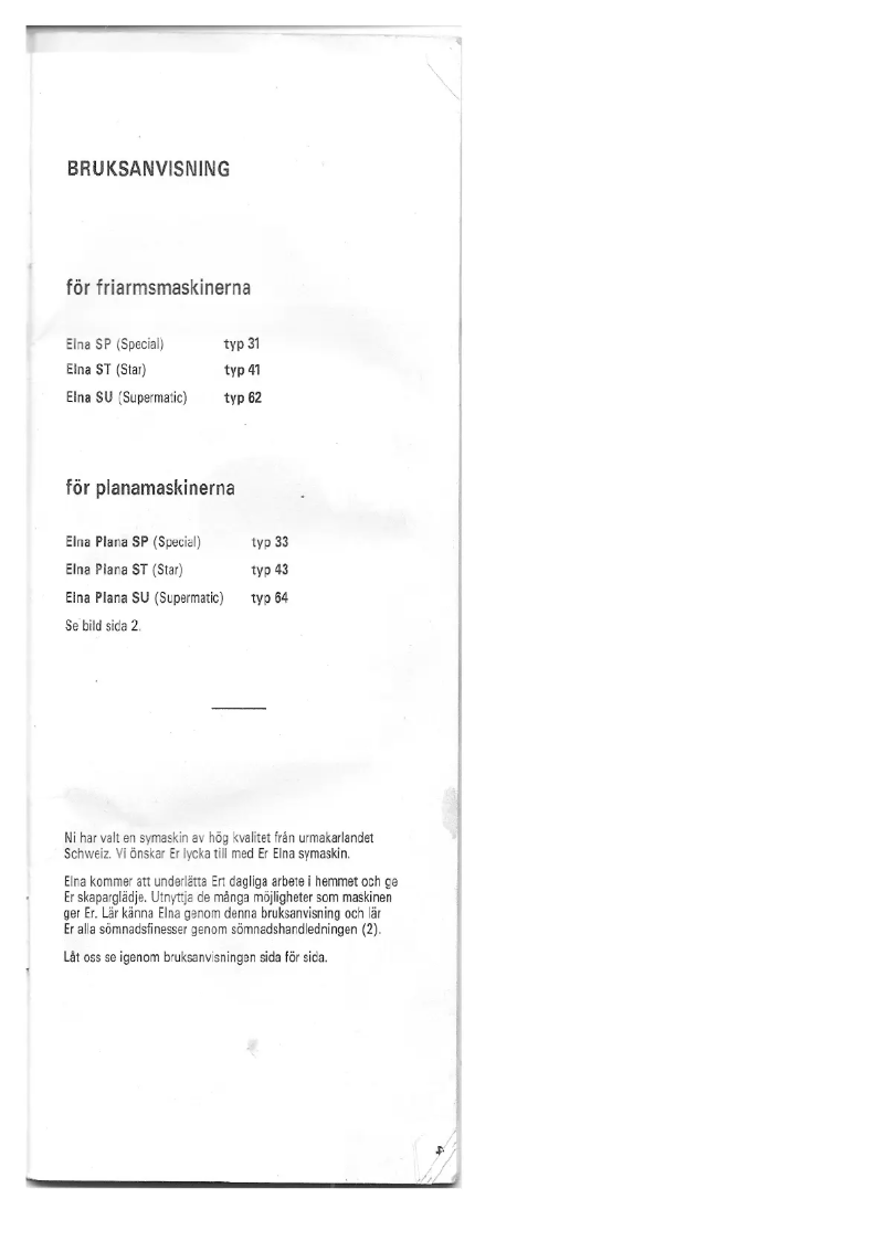 Page 1 de la notice Manuel utilisateur Elna Supermatic 62