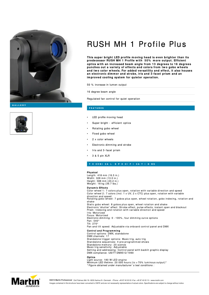 Page 1 de la notice Fiche technique Martin RUSH MH 1 Profile Plus