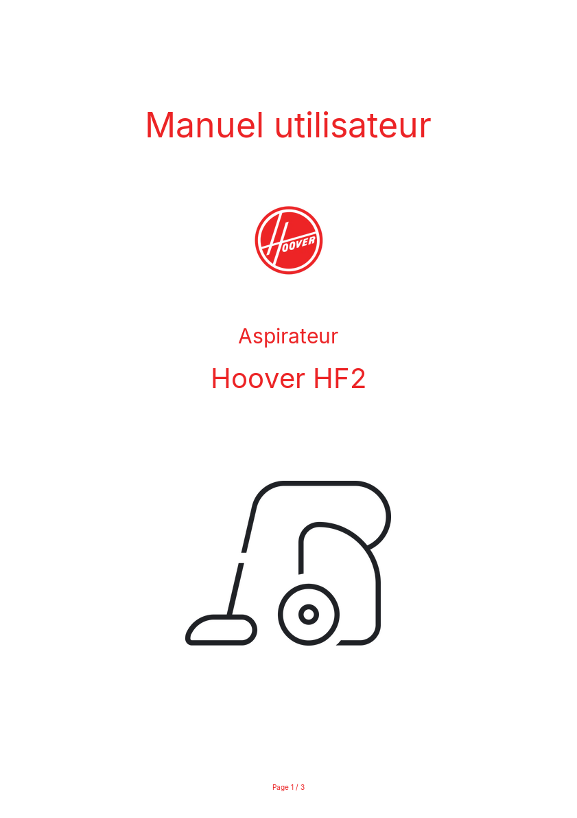 Page n°1 - Manuel utilisateur Hoover HF2