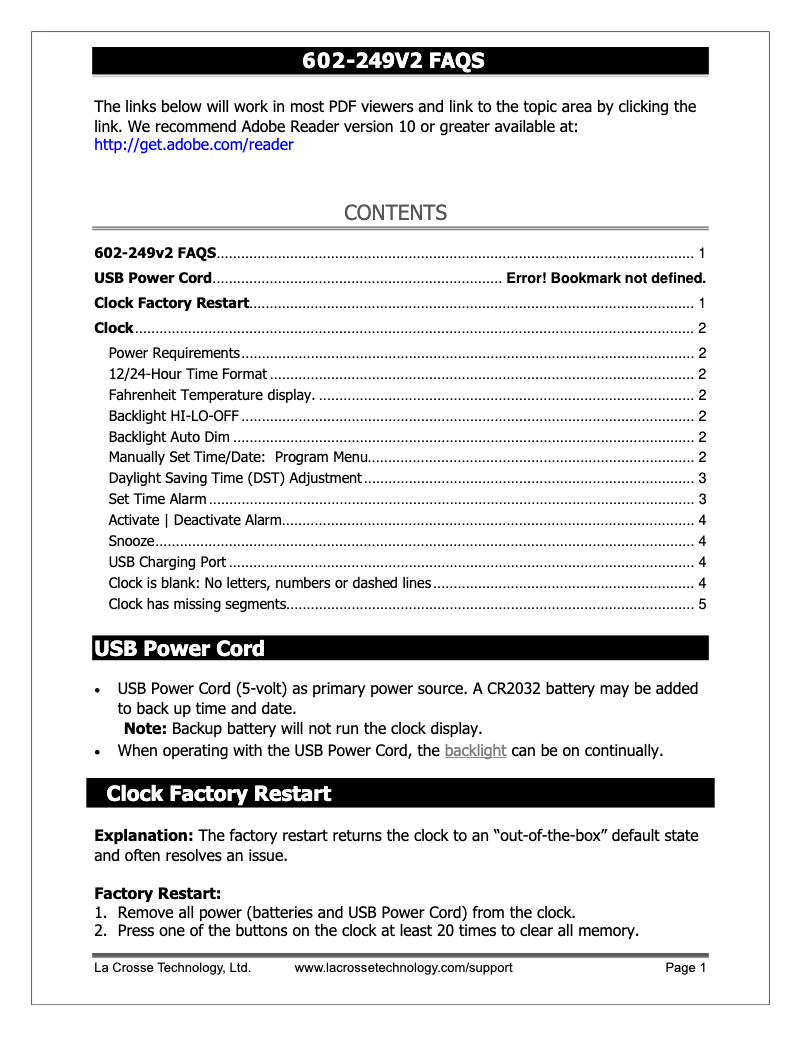 Page 1 de la notice FAQ La Crosse Technology 602-247V2