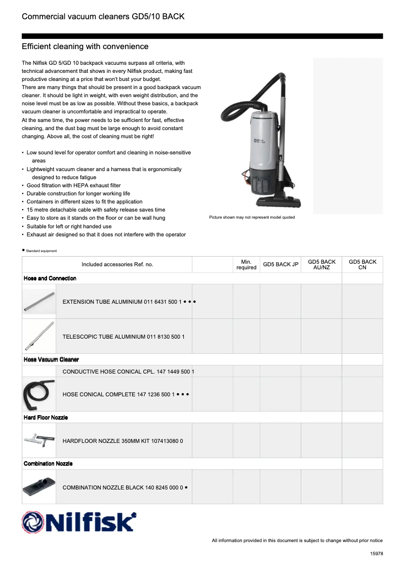Página 1 del manual Ficha técnica Nilfisk GD 5