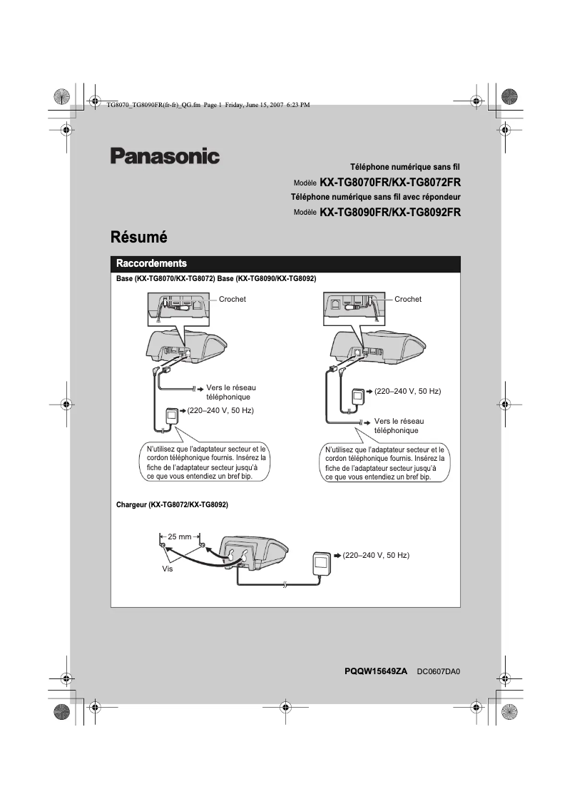 Page n°1 - Manuel utilisateur Panasonic KX-TG8090FR