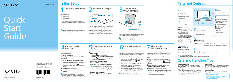 Page n°1 - Guide d'installation Sony Vaio Fit 14 SVF14N16CXS