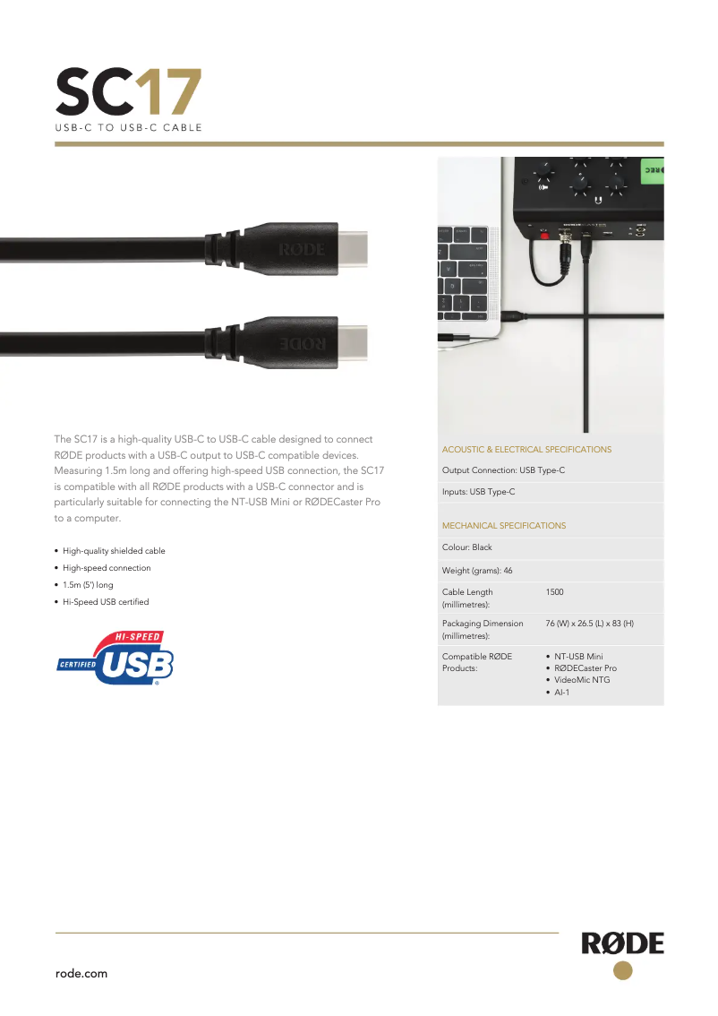 Page 1 de la notice Manuel utilisateur Røde SC17