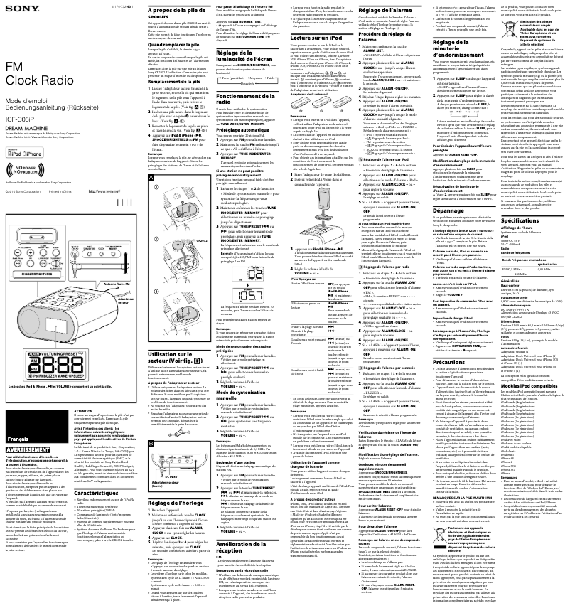 Image de la première page du manuel de l'appareil ICF-C05IP