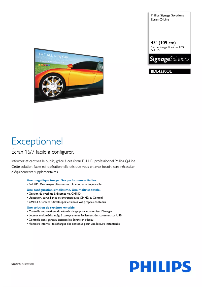 Page n°1 - Fiche technique Philips BDL4330QL