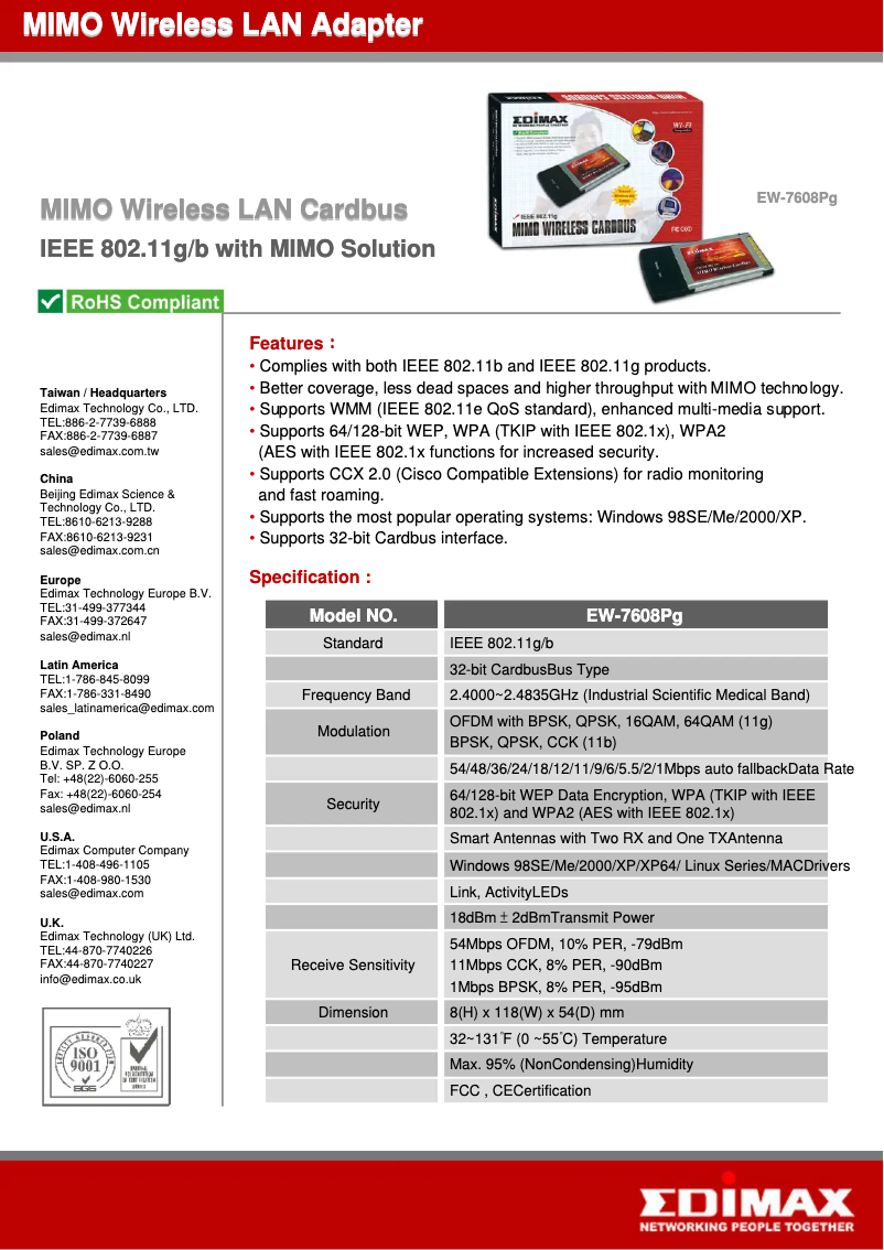 Page n°1 - Fiche technique Edimax EW-7608Pg