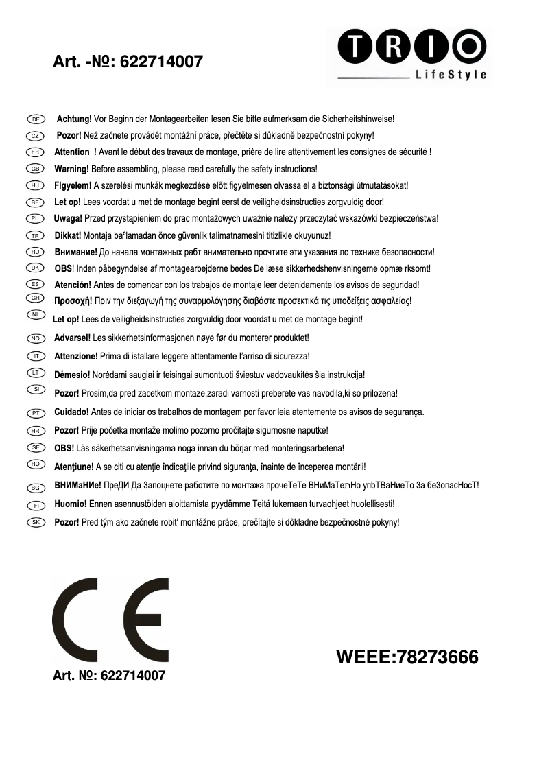 Page n°1 - Manuel utilisateur Trio Lighting Future 622714007