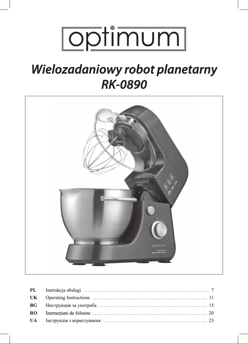 Page 1 of the manual User Manual Optimum RK-0890