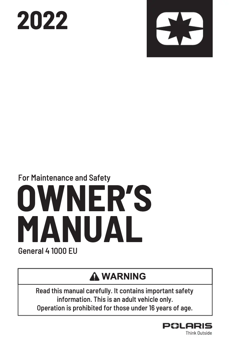 Page 1 de la notice Manuel utilisateur Polaris GENERAL 4 1000 EU (2022)