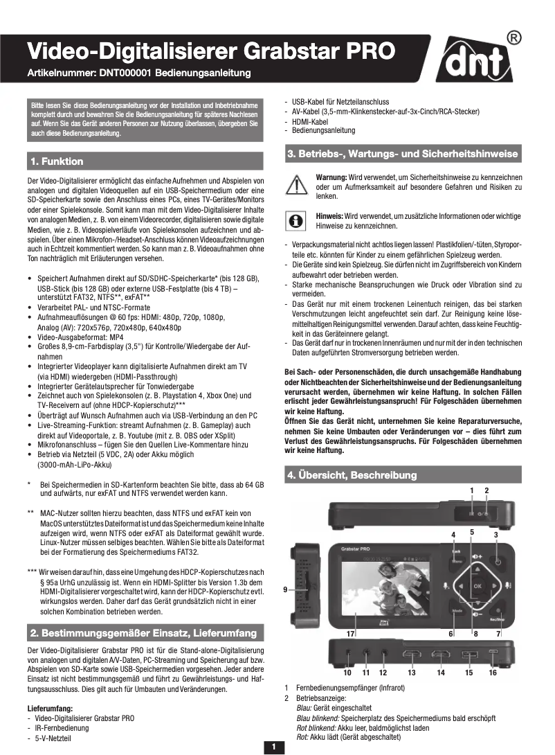 Page n°1 - Manuel utilisateur dnt Grabstar PRO