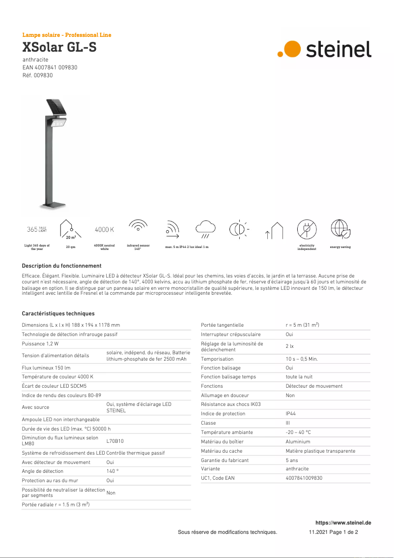 Image de la première page du manuel de l'appareil XSolar GL