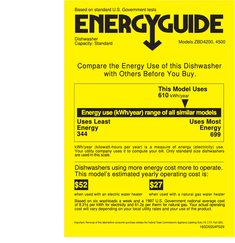 Page 1 de la notice Label énergétique GE ZBD4200DWW