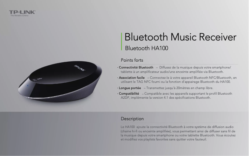 Page 1 de la notice Manuel utilisateur TP-Link HA100