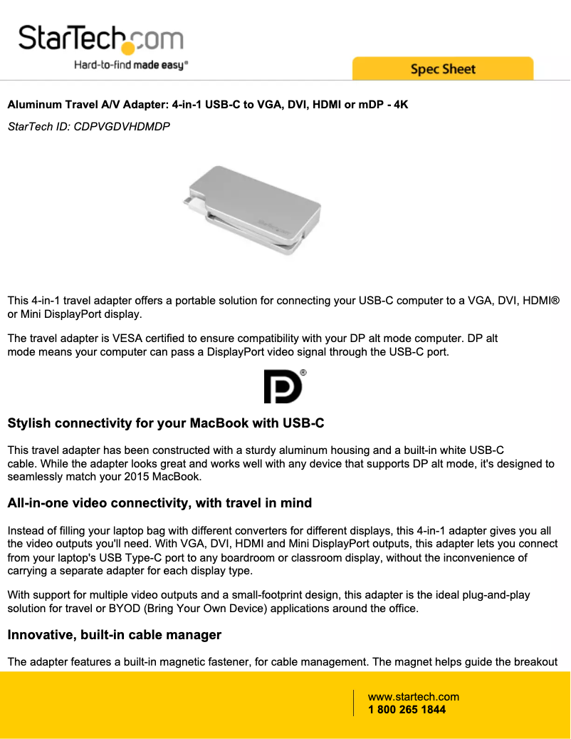 Page n°1 - Brochure StarTech.com CDPVGDVHDMDP
