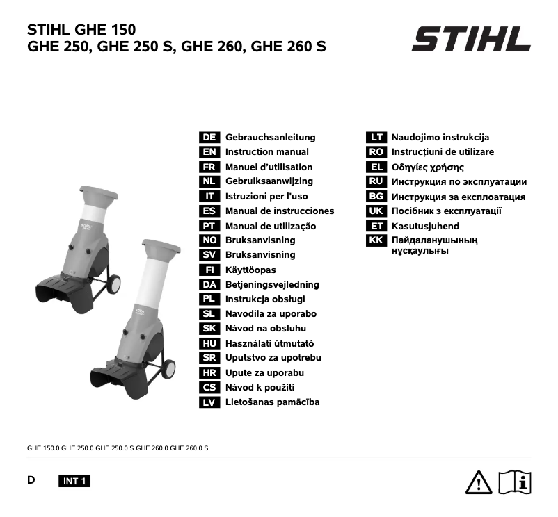 Page 1 de la notice Manuel utilisateur Stihl GHE 250 S