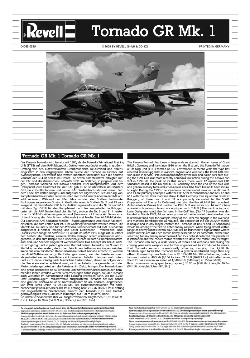 Page n°1 - Manuel utilisateur Revell Tornado GR Mk.1