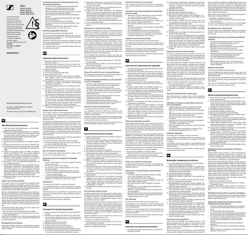 Page n°1 - Instructions de sécurité Sennheiser AVX-835