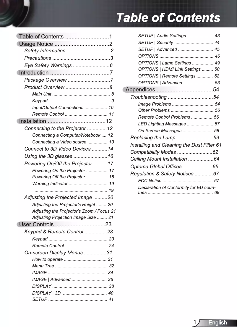 Page n°1 - Manuel utilisateur Optoma GT1080