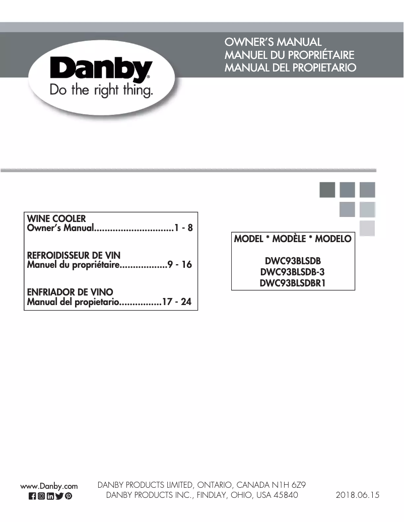 Page 1 de la notice Manuel utilisateur Danby DWC93BLSDB