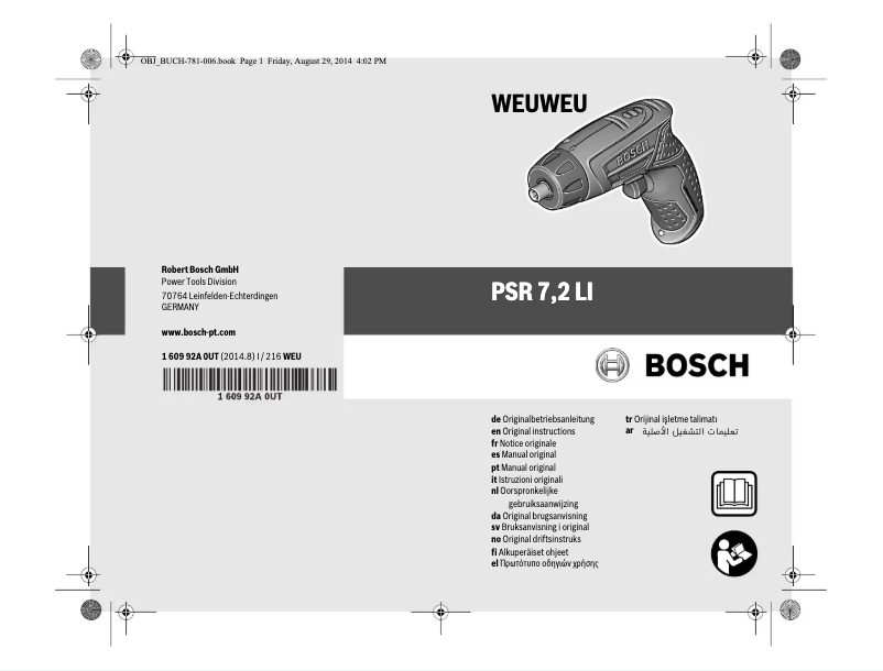 Page 1 de la notice Manuel utilisateur Bosch PSR 7,2 L