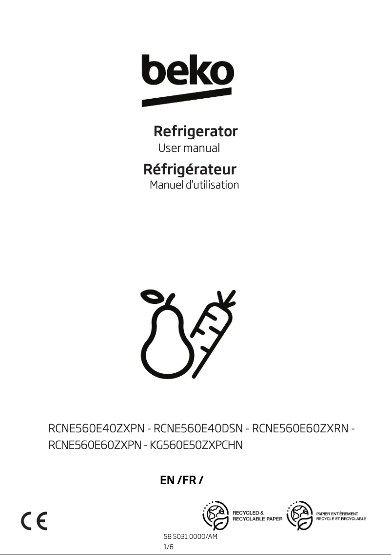 Page 1 de la notice Manuel utilisateur Beko RCNE560E60ZXPN