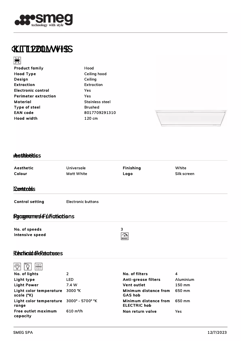 Page n°1 - Fiche technique Smeg KLT120LWHS