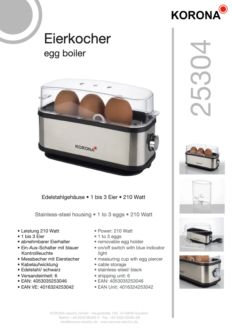 Page 1 de la notice Fiche technique Korona 25304